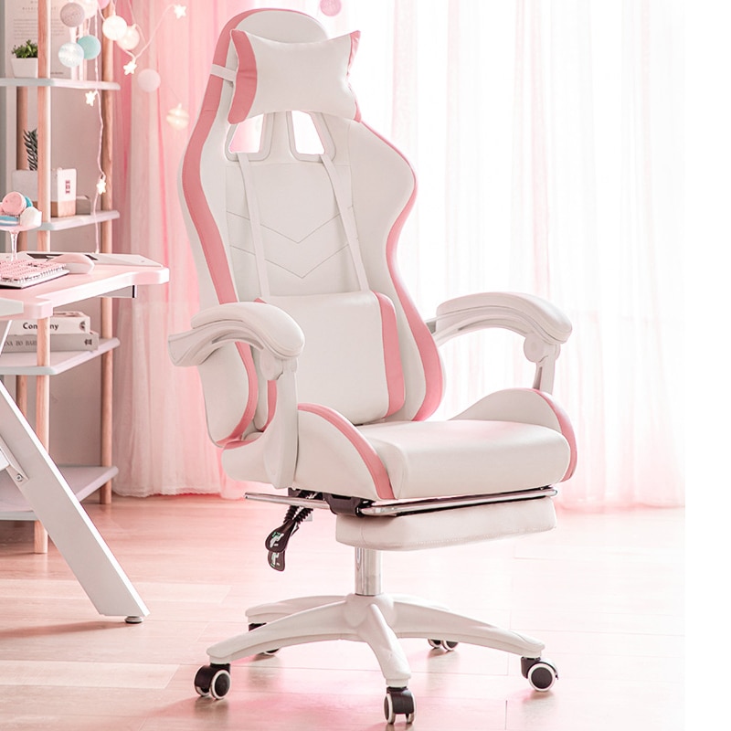 Pink Ergonomic Gaming Chair with Leg Rest