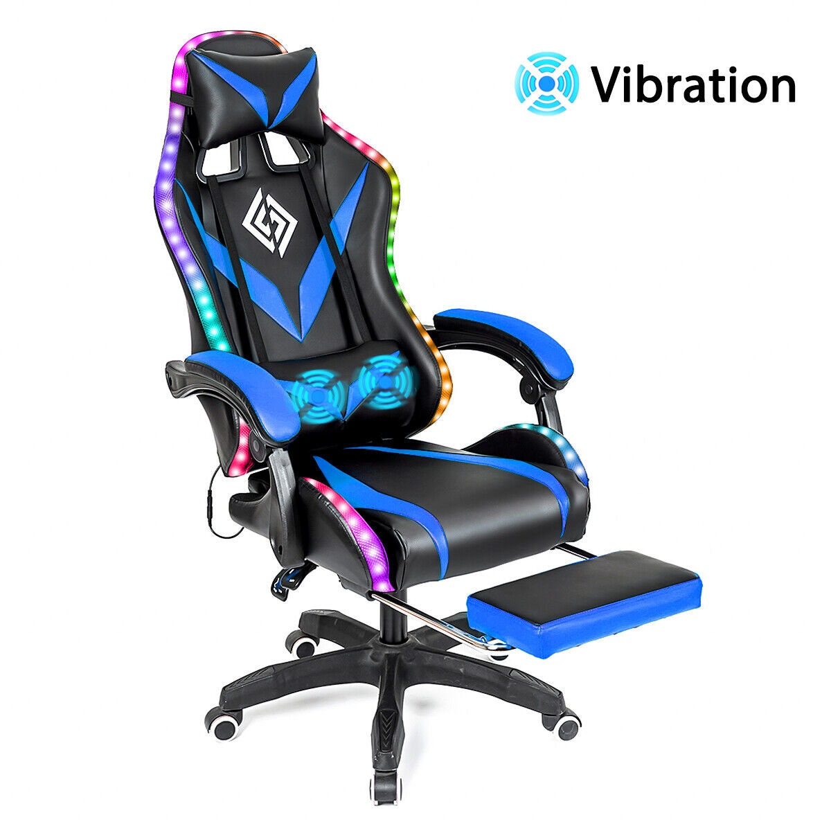Hoffree RGB Massage Gaming Chair with Footrest