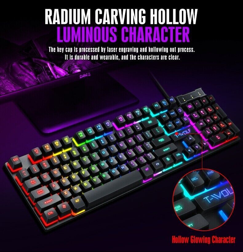 Ergonomic Gaming Keyboard and Mouse Combo with RGB LED