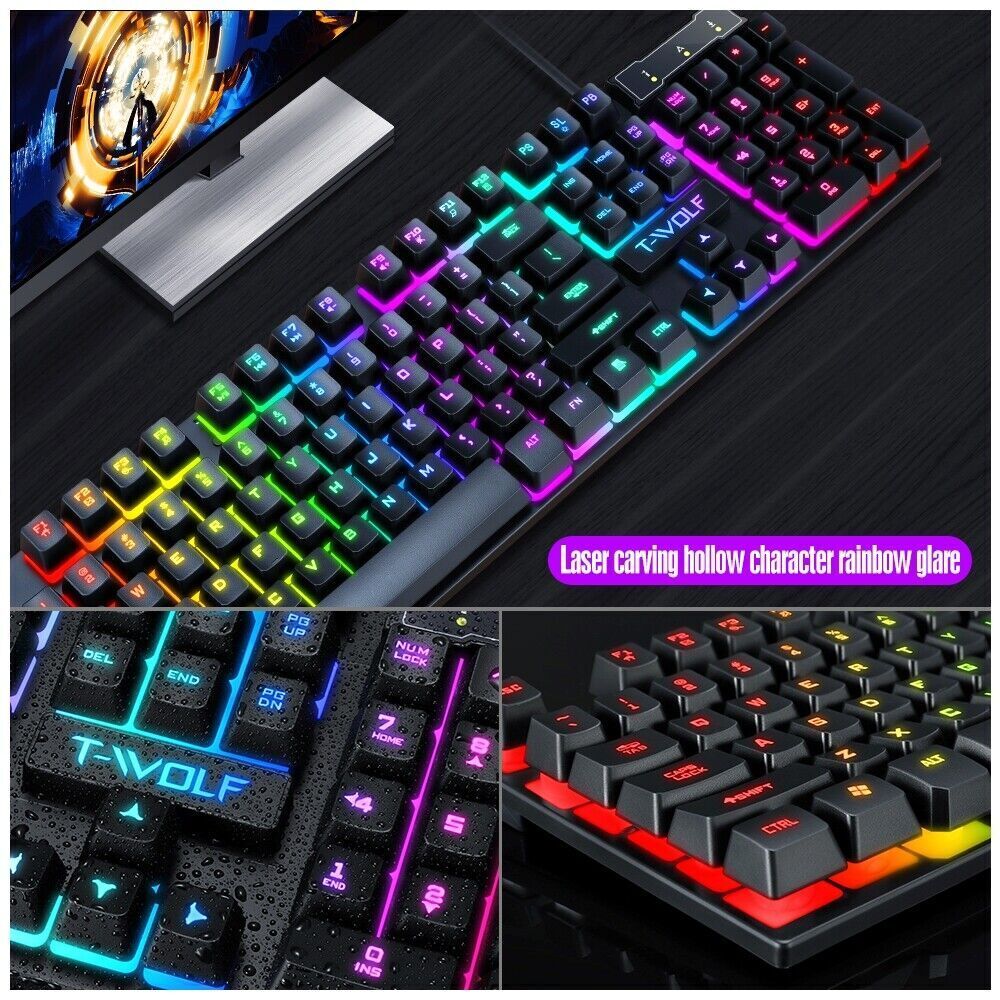 Ergonomic Gaming Keyboard and Mouse Combo with RGB LED