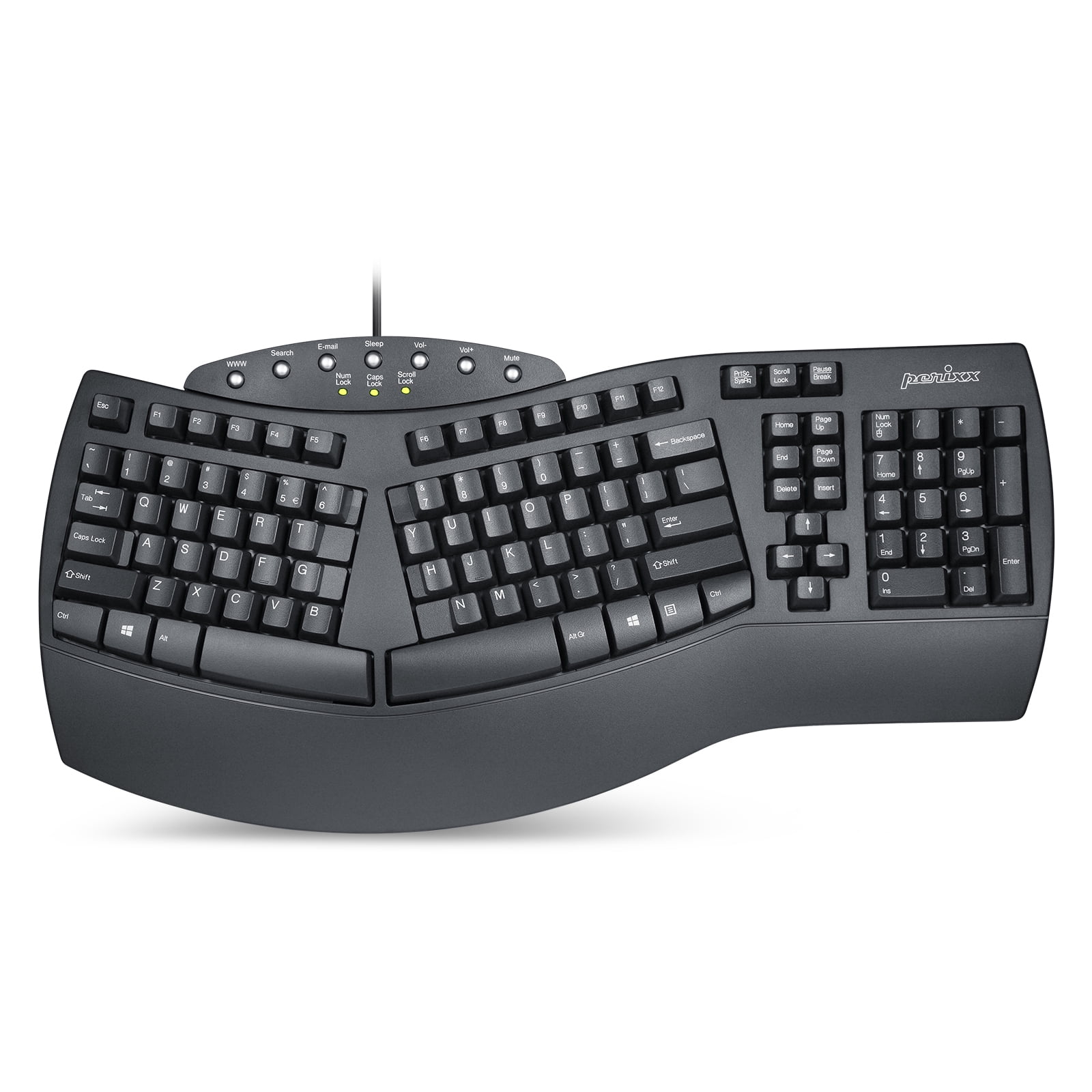 Black Split Ergonomic USB Keyboard - Perixx Periboard-512