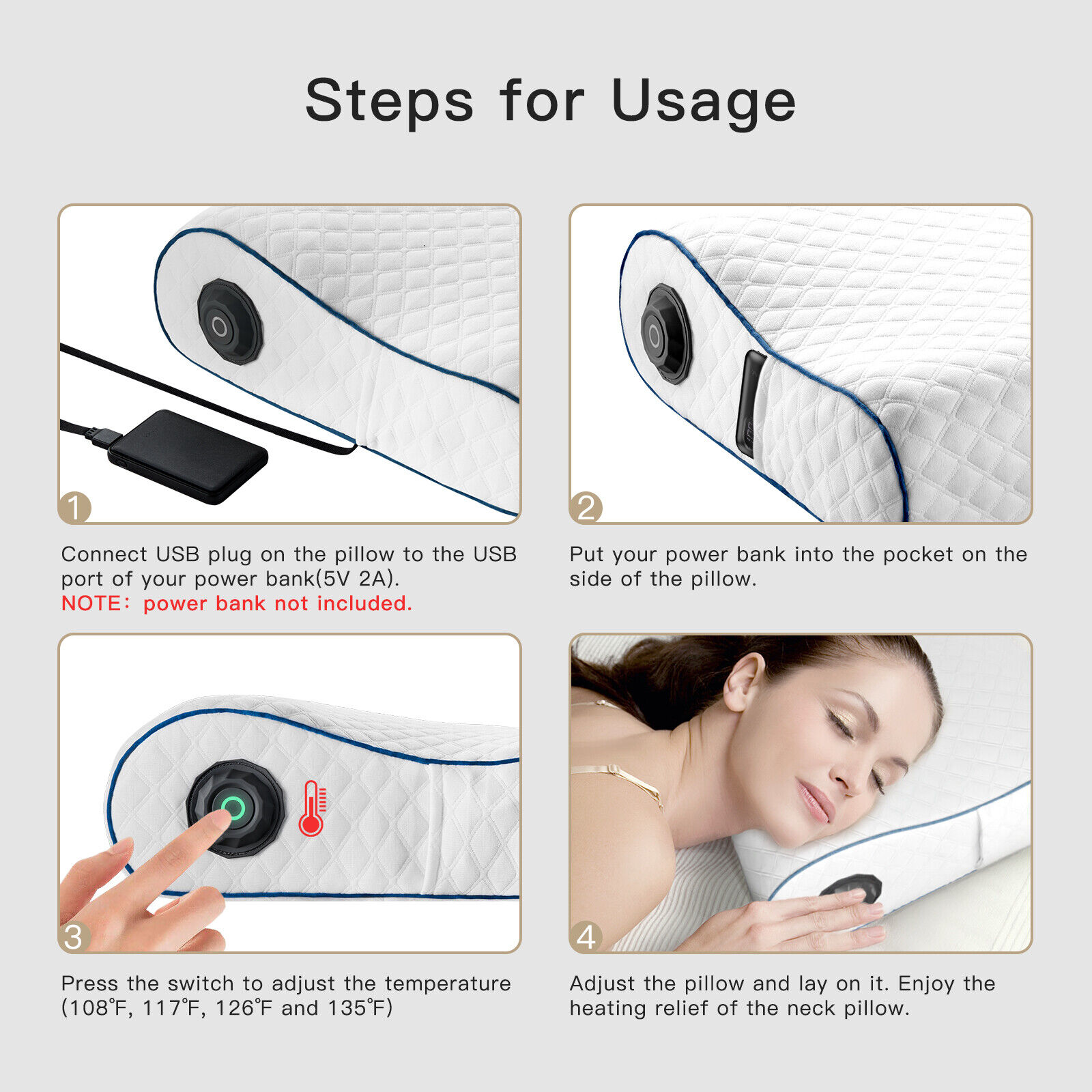 Smart Graphene Heated Ergonomic Pillow for Neck Pain