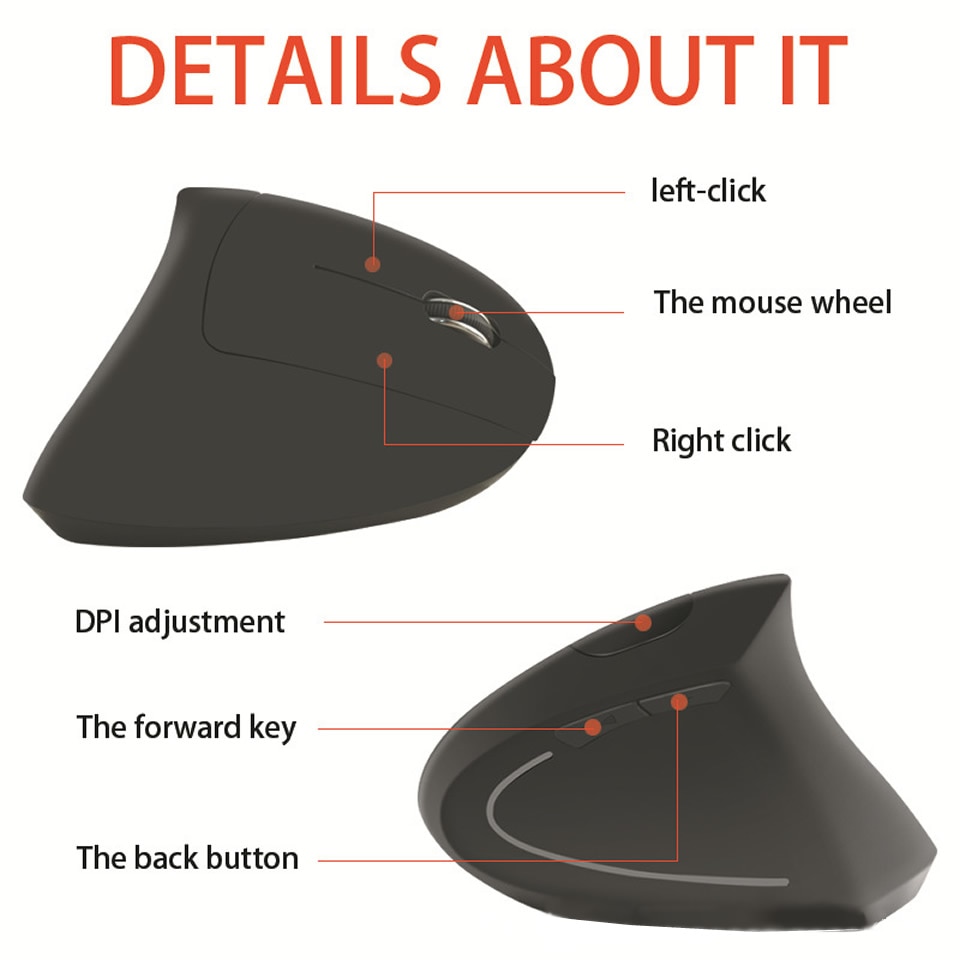 Wireless Ergonomic Vertical Gaming Mouse - 1600 DPI