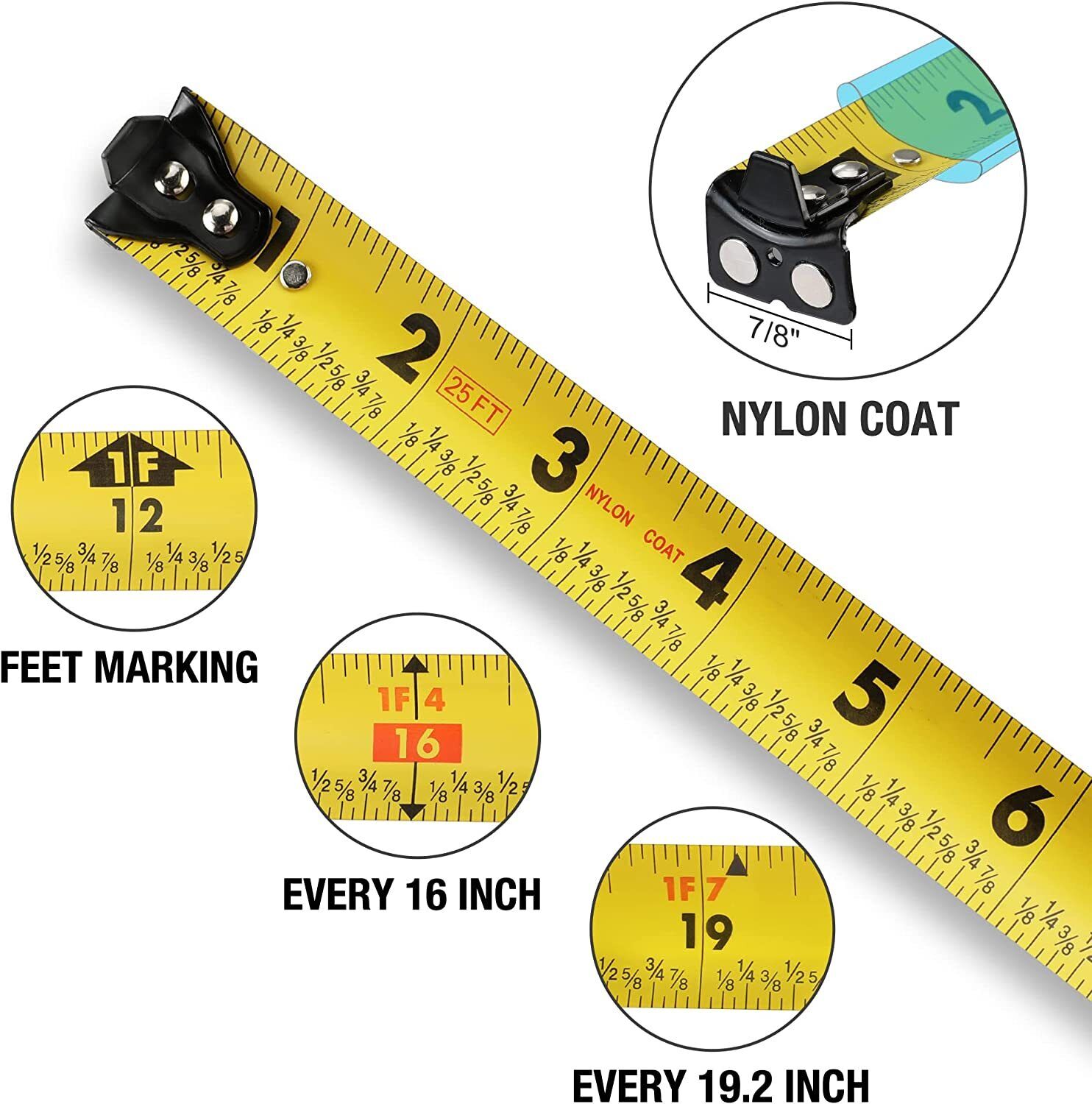 DURATECH 25FT Magnetic Tape Measure with Fractions