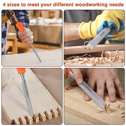 Woodworking Chisel Set with Hammer End and Ergonomic Handle