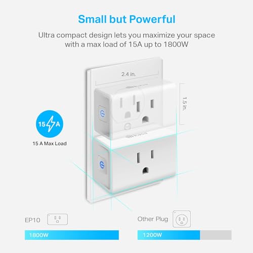 Kasa Smart Plug Ultra Mini 15A, Wi-Fi Outlet