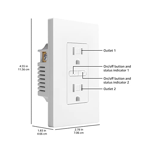 Amazon Basics Smart In-Wall Outlet, 2 Individually Controlled Outlets, White