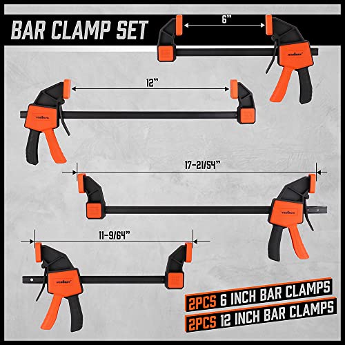 6-Pack Quick Clamps for Woodworking, 12" and 6