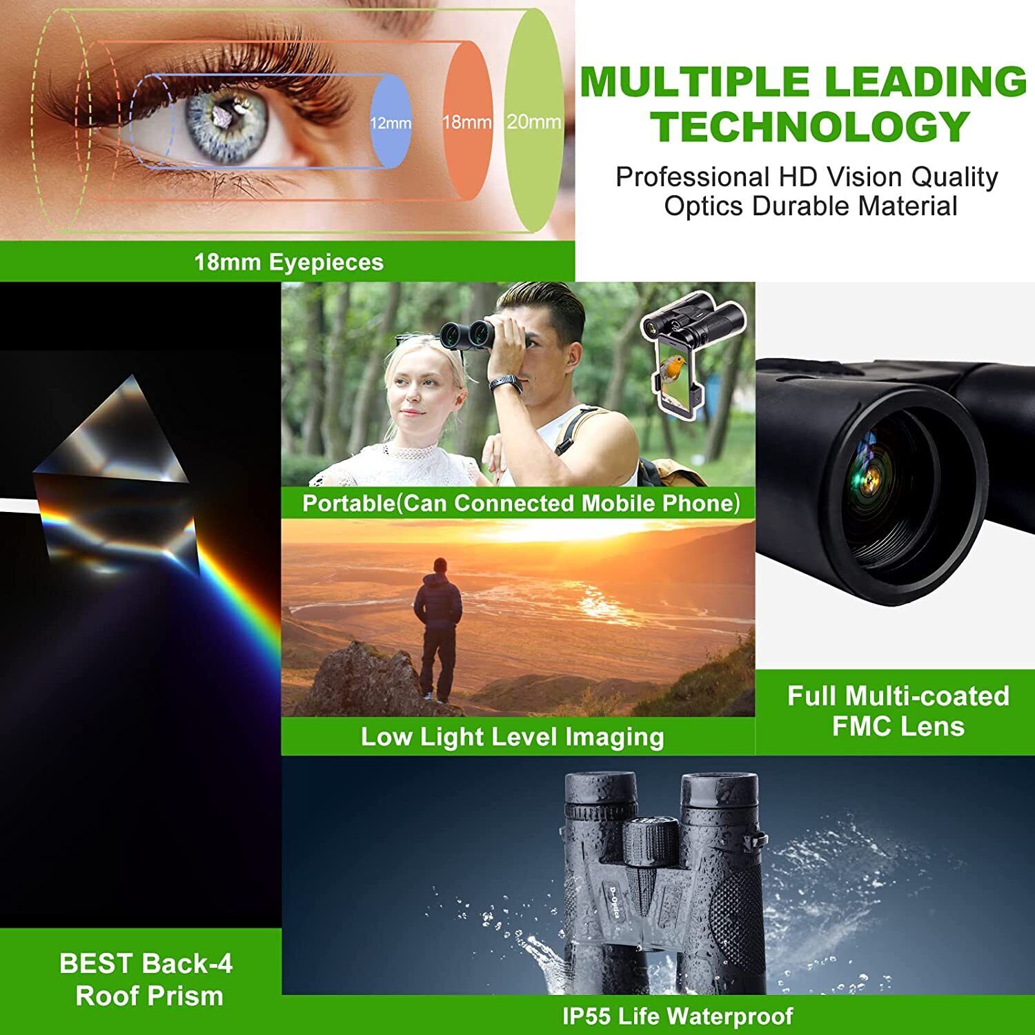 Lightweight 12x42 Binoculars for Bird Watching & Hunting