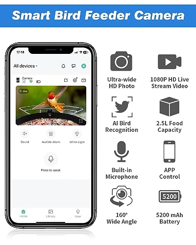 Smart Bird Feeder with Camera, Solar Metal