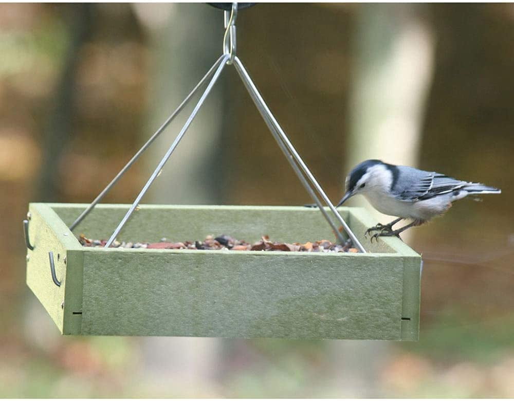 Small Hanging Platform Bird Feeder - Green Plastic