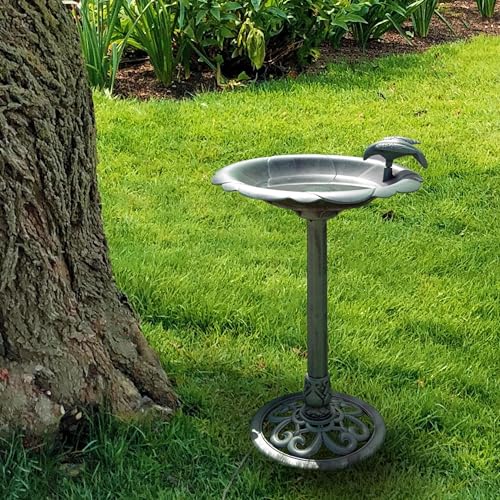 Alpine Outdoor Antique Birdbath with Bird Decoration