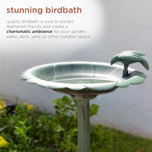 Alpine Outdoor Antique Birdbath with Bird Decoration