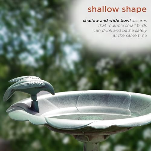 Alpine Outdoor Antique Birdbath with Bird Decoration