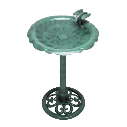 Alpine Outdoor Antique Birdbath with Bird Decoration