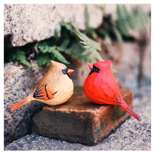 Handmade Male & Female Cardinal Bird Sculpture Set