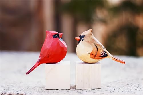 Handmade Male & Female Cardinal Bird Sculpture Set