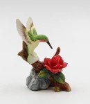 Porcelain Hummingbird Figurine with Red Rose