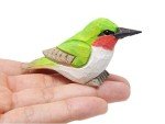 Handmade Ruby-Throated Hummingbird Wood Figurine Statue