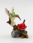 Porcelain Hummingbird Figurine with Red Rose