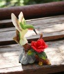 Porcelain Hummingbird Figurine with Red Rose