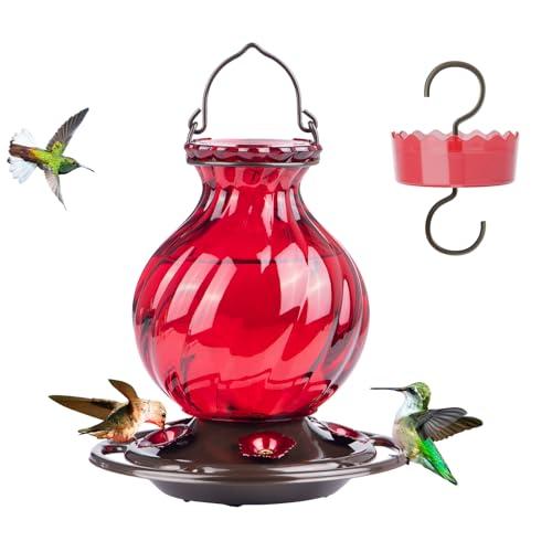Auslar Red Glass Hummingbird Feeder, 26oz, 5 Ports