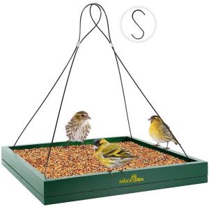 Green Hanging Tray Wooden Bird Feeder for Wild Birds