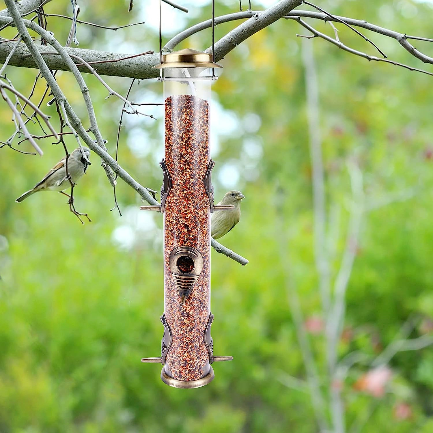 Tube Bird Feeders: Outdoor Hanging Aluminium, 6 Ports