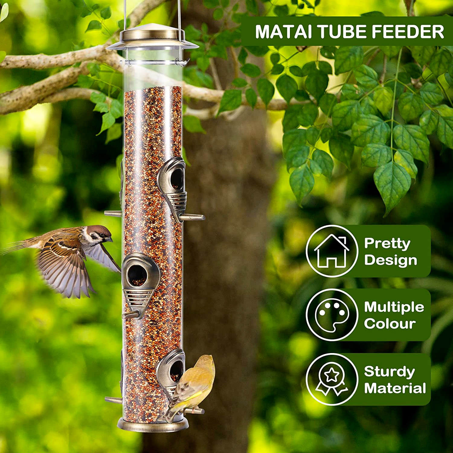 Tube Bird Feeders: Outdoor Hanging Aluminium, 6 Ports
