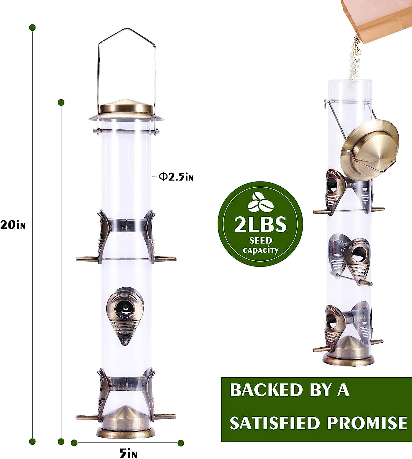 Tube Bird Feeders: Outdoor Hanging Aluminium, 6 Ports