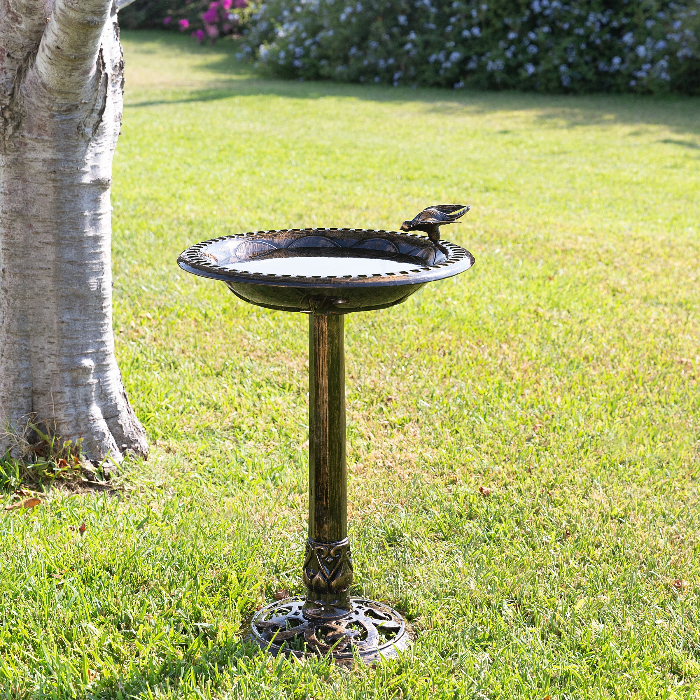 Bronze Bird Bath with Bird Figurine
