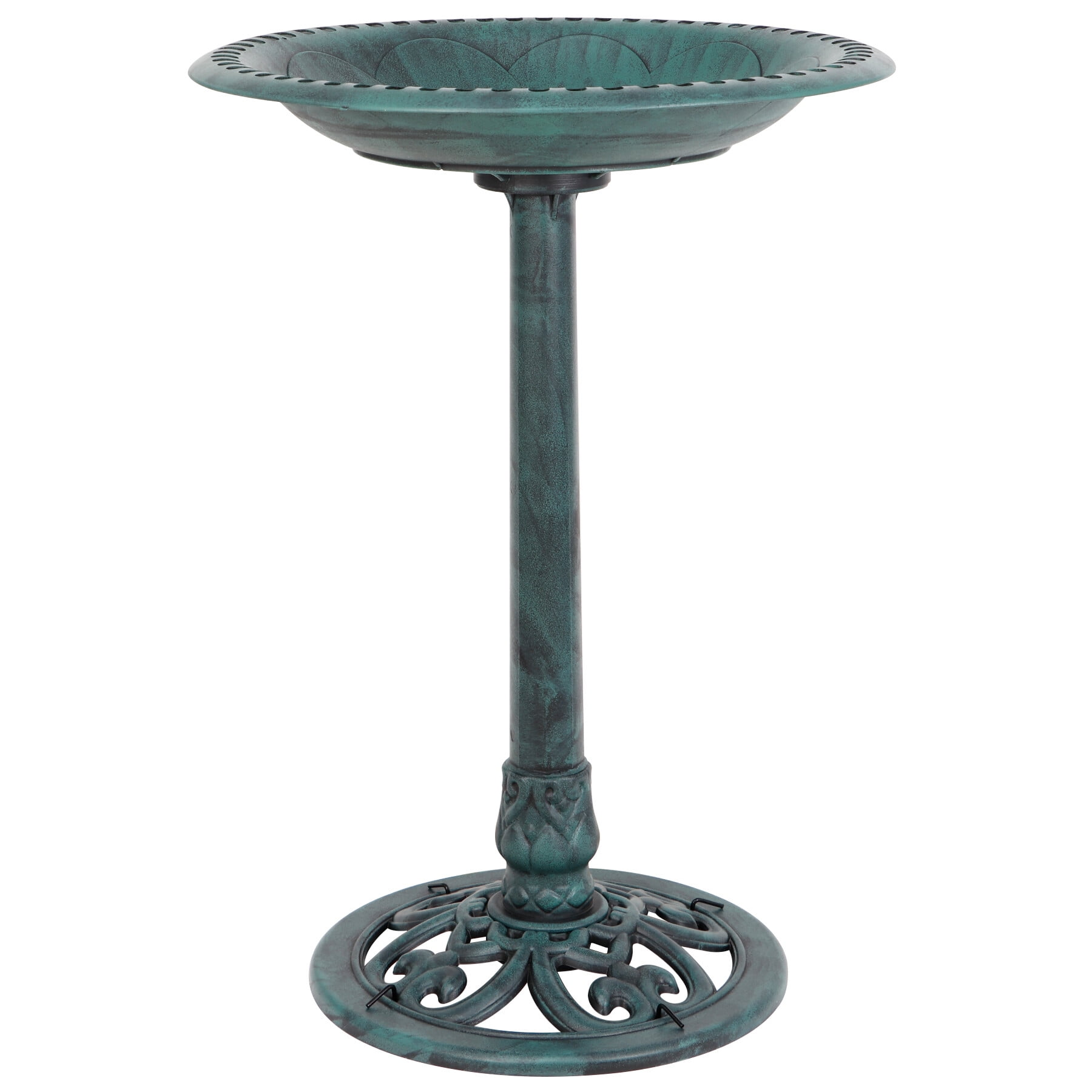 Vintage Green Resin Bird Bath - 28" Garden Height
