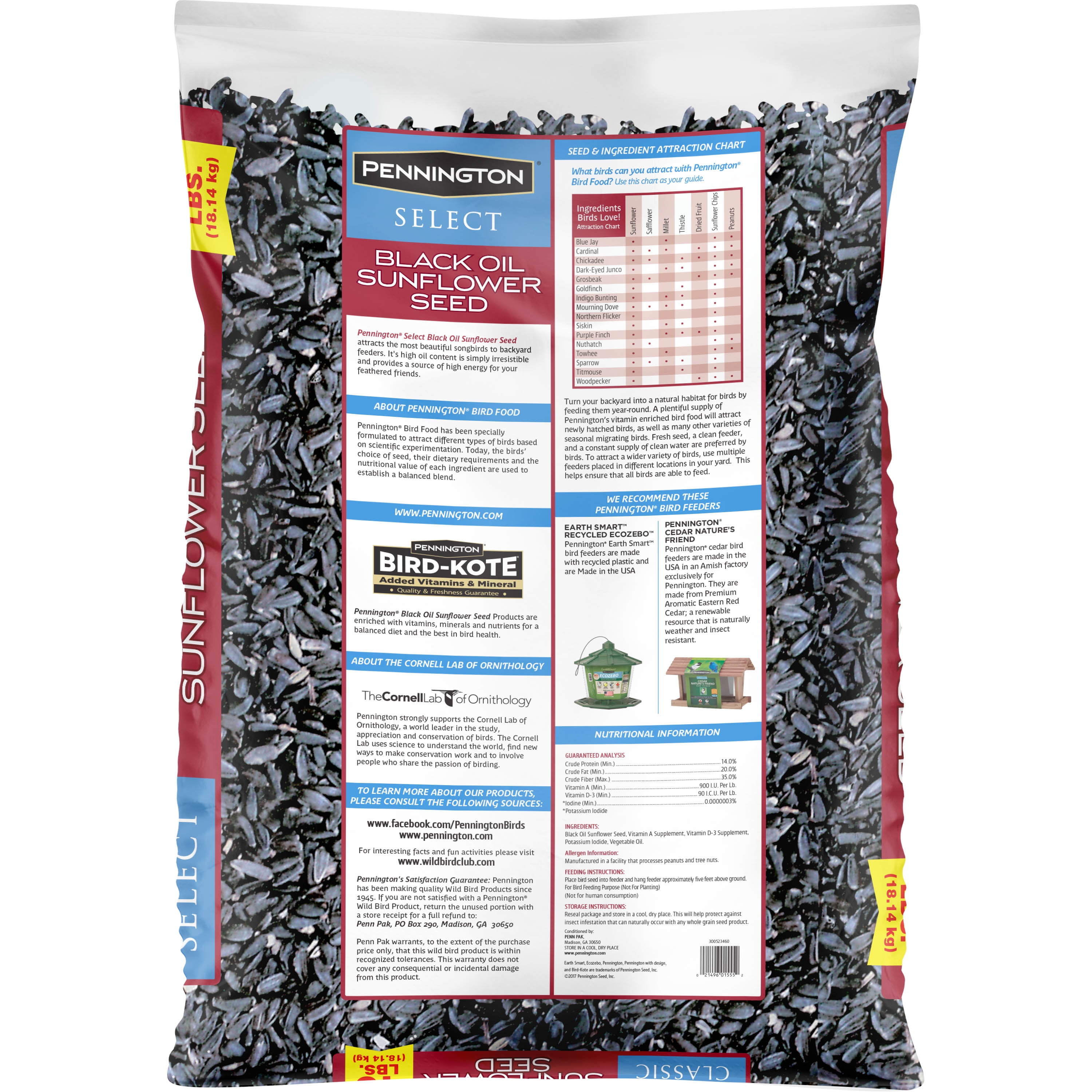 Pennington Black Oil Sunflower Seed Wild Bird Feed, 40 lbs