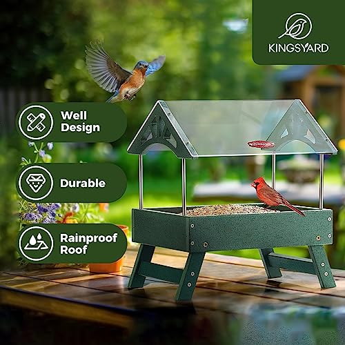 Kingsyard Ground Bird Feeder - Recycled Platform, Large Capacity