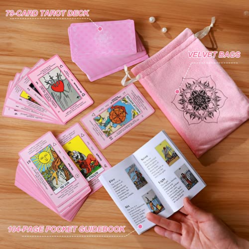Beginner's Pink Tarot Cards Deck with Meanings and Guidebook