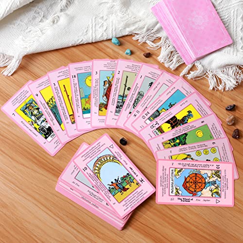 Beginner's Pink Tarot Cards Deck with Meanings and Guidebook