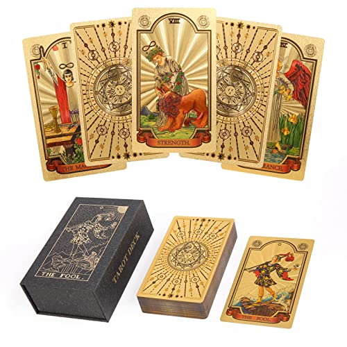 CROSARCE Holographic Tarot Cards Deck Set - 78 Gold Foil