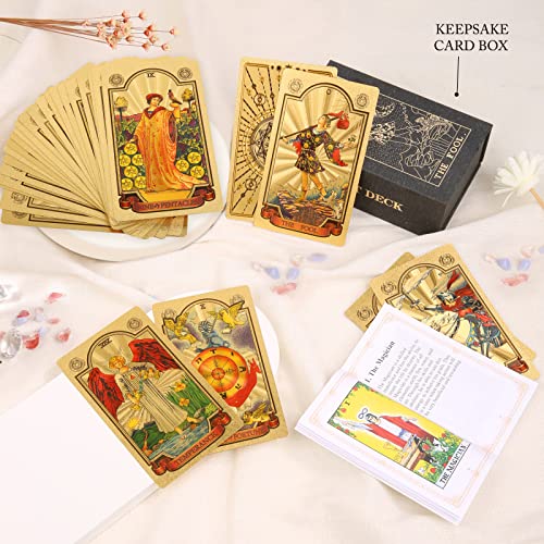 CROSARCE Holographic Tarot Cards Deck Set - 78 Gold Foil