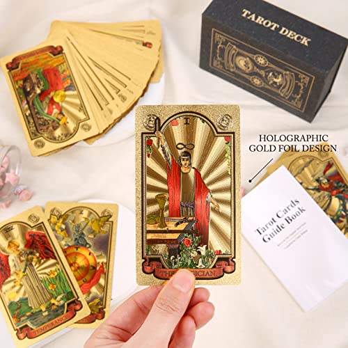 CROSARCE Holographic Tarot Cards Deck Set - 78 Gold Foil