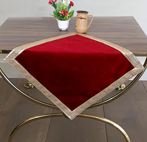 Red Velvet Tarot Altar Tablecloth with Golden Border