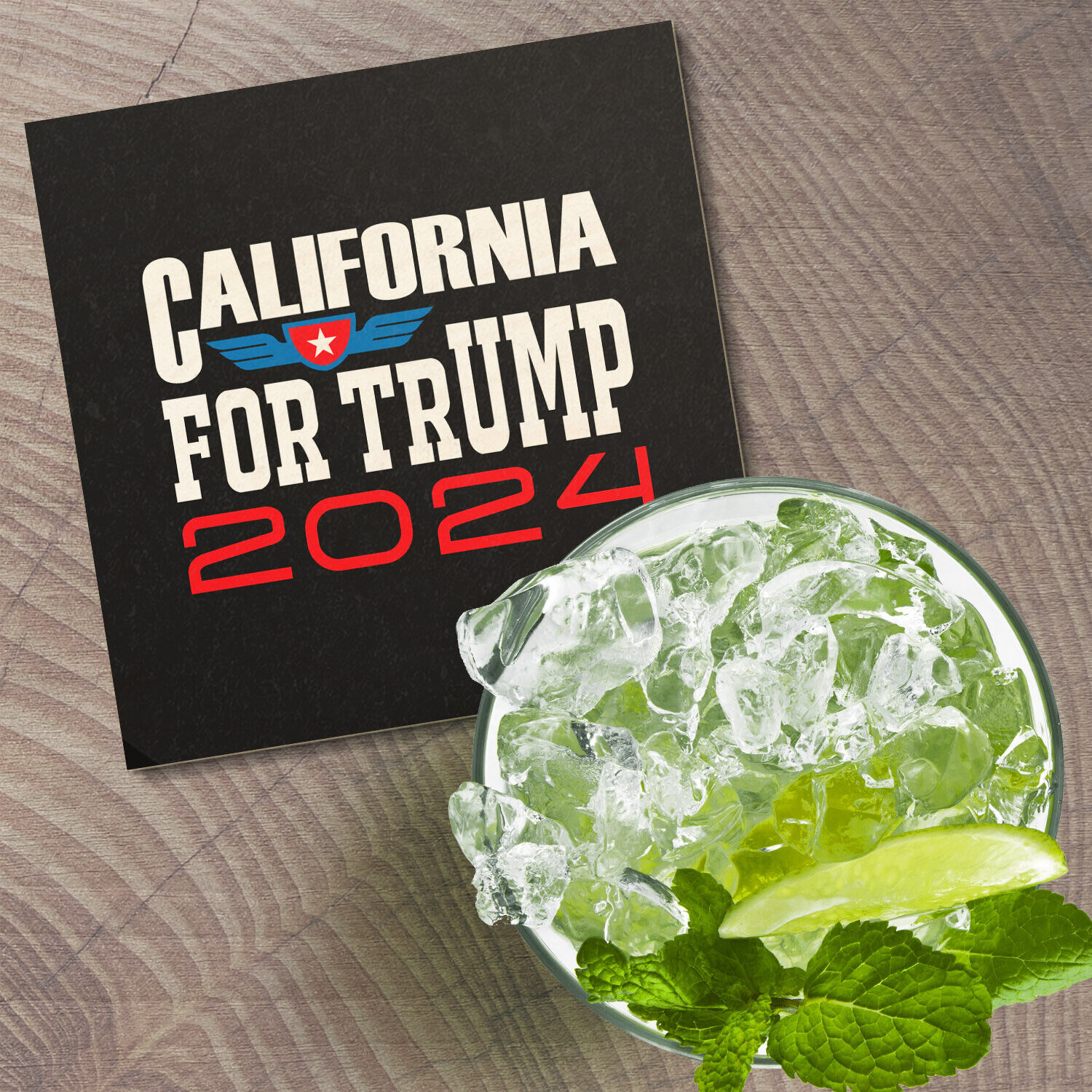 Trump 2024: California Square Wooden Coaster
