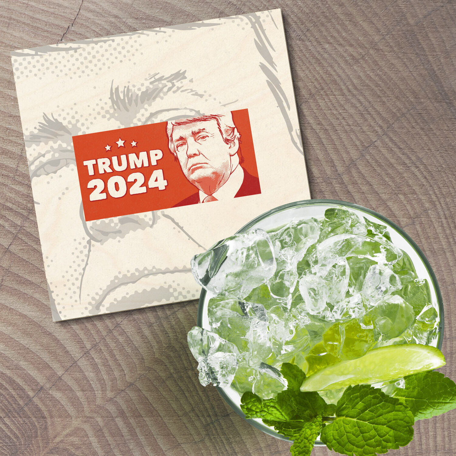 Trump 2024 Square Wooden Coaster - 4'' X 4