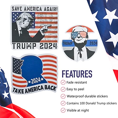 Trump 2024 Stickers: 100-Pack, Large Size, Versatile Application