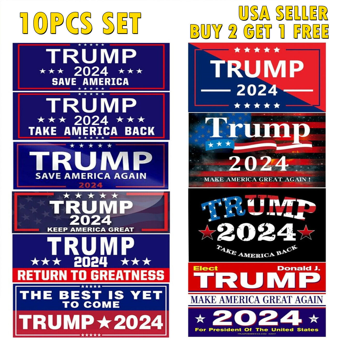 Show Your Support with Trump 2024 Bumper Sticker Set