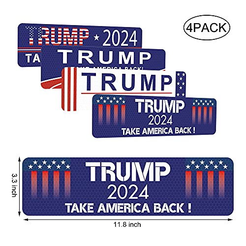 Trump 2024 Car Magnet Stickers: Reflective, Patriotic, Waterproof (4-Pack)