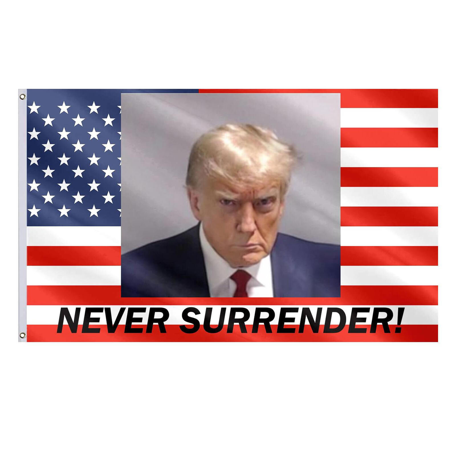 Trump 2024 Never Surrender Mug Shot Flag - 3x5Ft