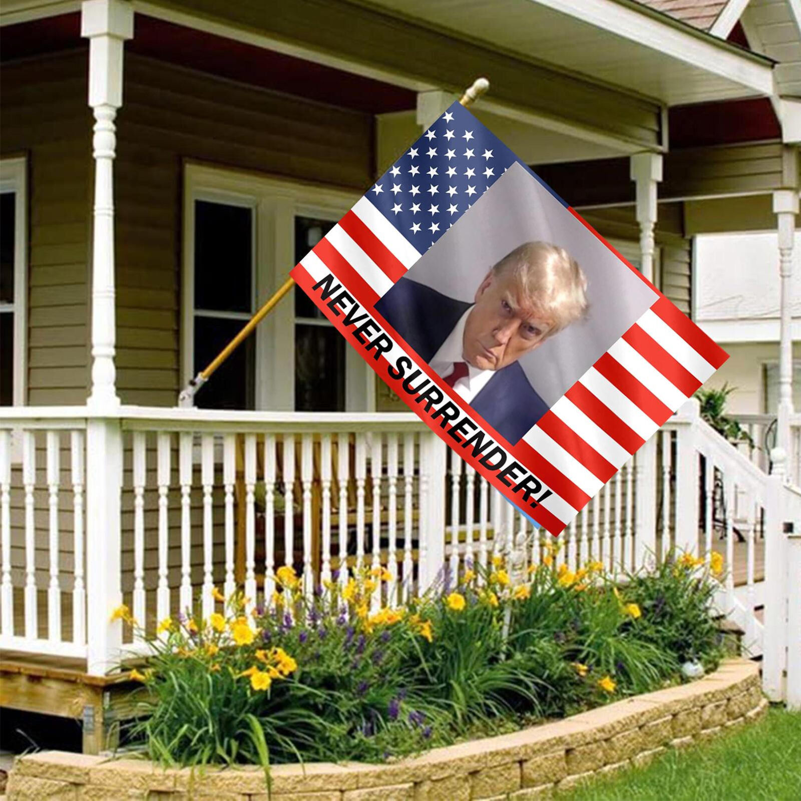 Trump 2024 Never Surrender Mug Shot Flag - 3x5Ft