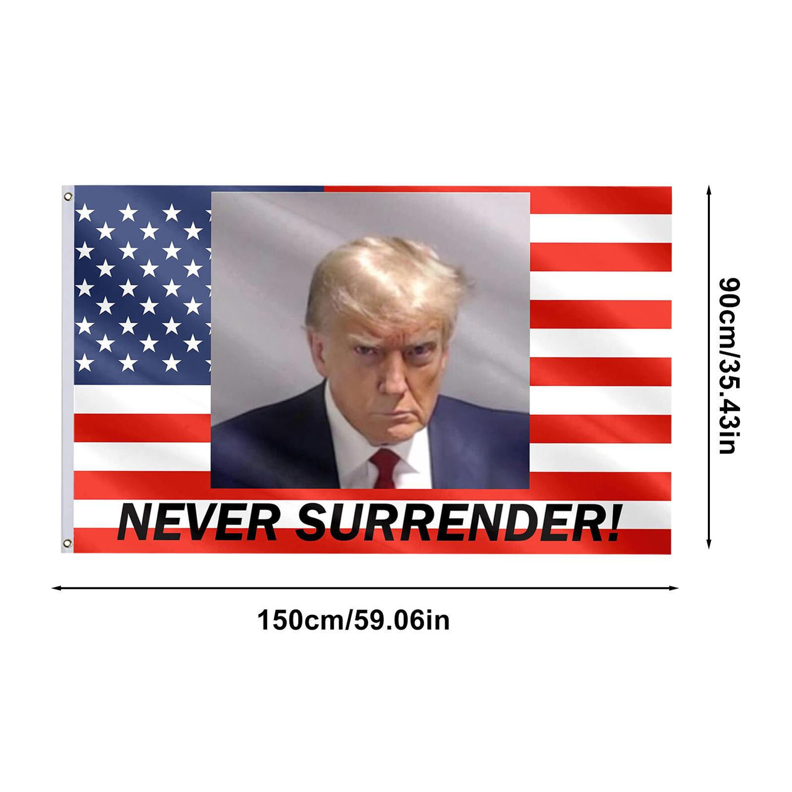 Trump 2024 Never Surrender Mug Shot Flag - 3x5Ft