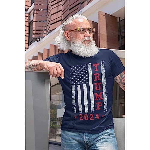 Trump 2024 Flag Vintage T-Shirt - Navy Large