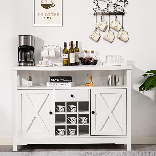 Farmhouse Wine Buffet with Barn Doors & Drawers